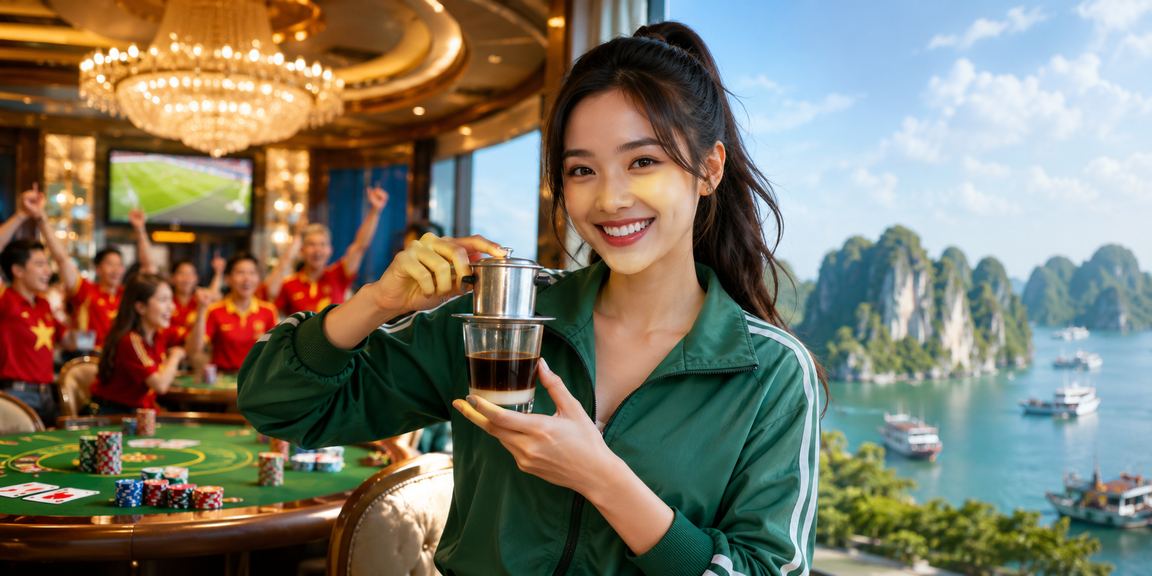Người chơi bài tại vịnh Hạ Long trong không gian thư giãn với ly cà phê